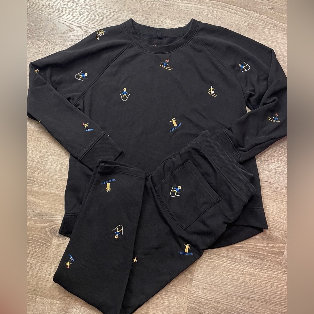 LOFT Black Pantsuit with Colorful Embroidery